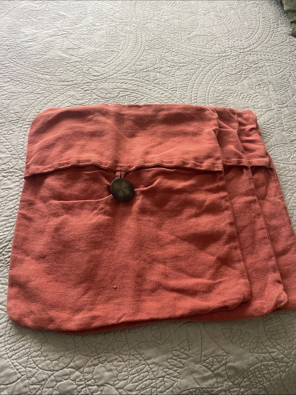 Pottery Barn Coral Linen Accent Pillow Cover with Button Detail